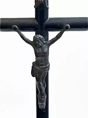 Vintage Standing Crucifix Black Wood Metal Cross Christianity INRI 11 Inches • $43.99