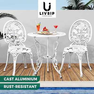 Livsip Outdoor Setting 3 Piece Bistro Chairs Table Set Cast Aluminum Patio Rose • $199.90
