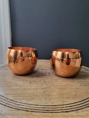 Lot Of 2 Solid Copper Metal Votive Candle Holders Or Other Use – 2.75 Inches Hig • $12