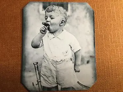 Unusual-Bizarre-Unque & Interesting   Young Boy Smoking Cigar RP Tintype C387RP • $14.99