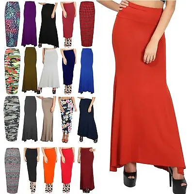 Womens Printed Ladies Long Stretchy Tube Pencil Gypsy Flared Bodycon Maxi Skirt • £5.99