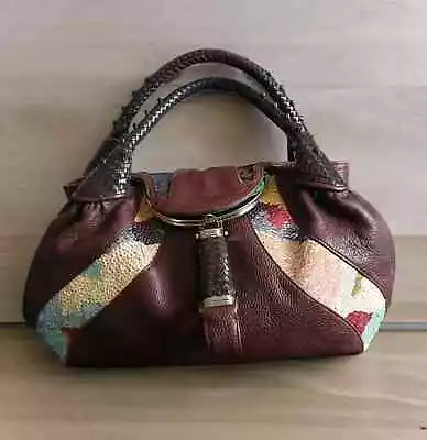  Fendi  Spy Glitter Handbag  Hobo Bag Brown Leather & Sequence  • $350