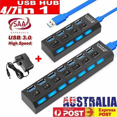 4/7 Port USB 3.0 HUB Powered Top High Speed Splitter Extender For PC Laptop AU • $6.21