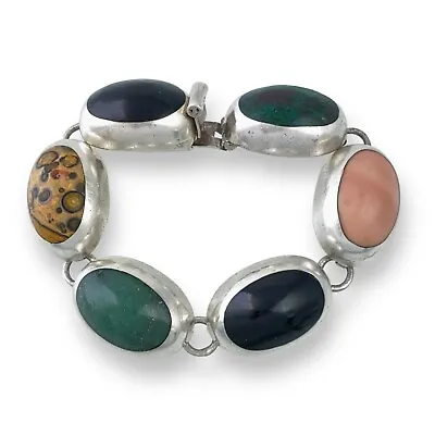 Vintage Mexico Taxco TZ-13 Sterling Silver 925 Chunky Multi Gemstone Bracelet 7  • $175