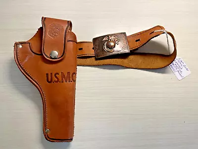 Vintage Antique USMC Cap Gun Leather Holster Belt Buckle • $24.99