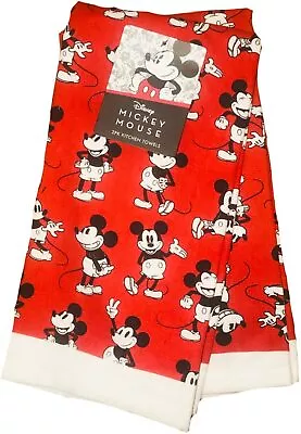 Disney Mickey Mouse 2 Pack Kitchen Towels 16x26 100% Cotton Red • $15.99