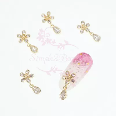 5 Dangle Flower Clear Zircon Rhinestones Charms Nail Art Jewelry Manicure Decor • $8.48