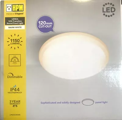 HPM Lenka 12W Frameless Round Mini LED Oyster Light 1150 Lm Warm White Dimmable • $29