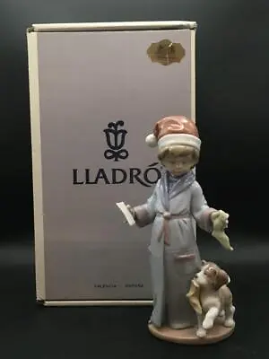 Lladro  Dear Santa  Boy Wearing Santa Hat + Dog Figurine 1998 - Box #6166 E4555 • $74.95