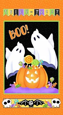 Halloween Fabric Glow Ghosts Trick Treat Boo Cotton By Henry Glass 24  Panel • $8.95