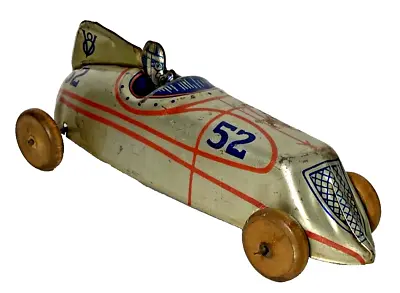 1930s J. Chein Tin Litho Wind Up Open Silver Racer Car Toy Race Car #52 • $195