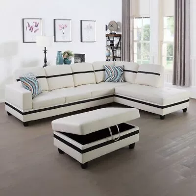 White Sectional Couch L-shape Corner Sofa PU Leather Living Room Furniture Set • $729.79