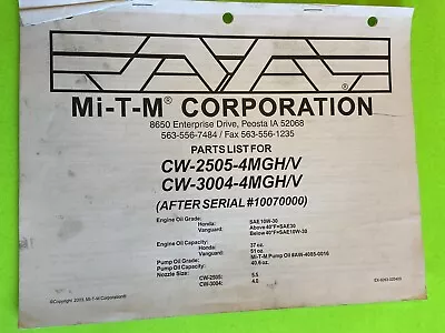 Mi-T-M CW-2505-4MGH/V. CW-3004-4-4MGH/V Pressure Washers Parts List • $19.99