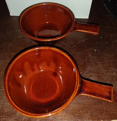 Vintage Marcrest Daisy Dot Stoneware Onion Soup Bowl Brown Handle 2pc Set • $12.88