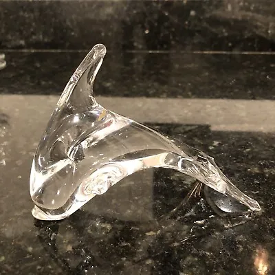 Vintage Murano Dolphin Clear Glass Paperweight Figurine W/Blue Sticker - 5 1/2” • $13.21