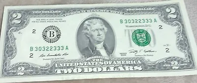2009 $2 Note B30322333 5-3’S Serial Number Two Dollar Bill UNC. • $11.99