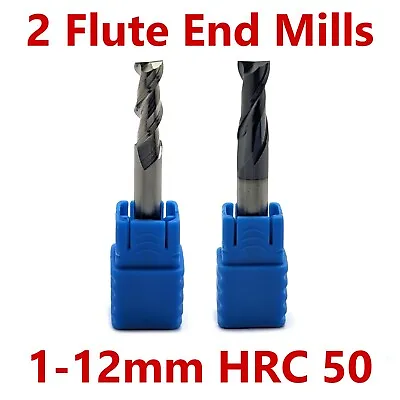 Solid Carbide 2-flute End Mills HRC50 Aluminium + Steel Cutting Uncoated + TiSiN • £3.99