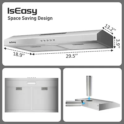 30 Inch Ductless Range Hood Under Cabinet Hood Vent 3-Speed Stainless Steel USA • $95.89