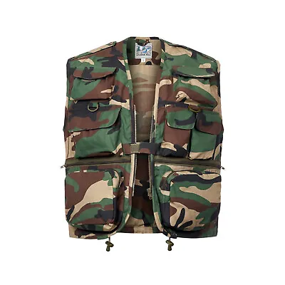 Army Vest Combat Camouflage Outdoor Fishing Hunting Waistcoat Woodland Camo • £26.59