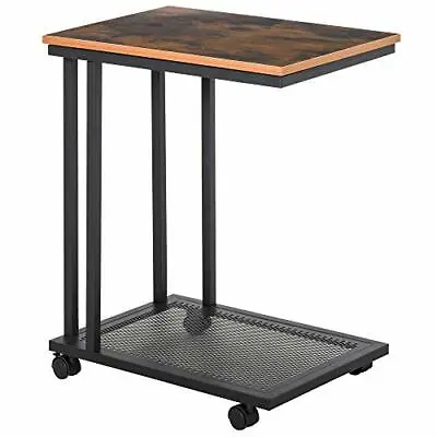 Industrial Side Table Vintage Sofa End On Wheels Stand Rustic Metal Coffee Unit • £36.80