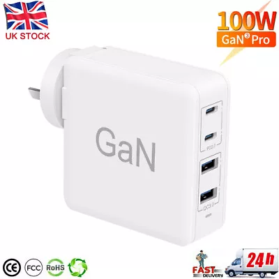 100W GaN USB-C PD Fast Charger With 4-Port QC 3.0 For IPhoneMacBookiPadPixel • £31.99