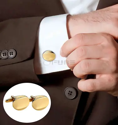 Men's Fashion Cufflinks 18ct Gold Plated Elegant Business Wedding Cuff Links UK • £5.99
