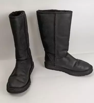 UGG Classic Tall Black Leather Boots Womens Size 7 S/N 1006591 • $49.99