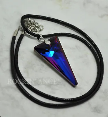 Purple Rainbow Austrian Crystal Triangle Pendant Or Choker Necklace Ladies Gift  • £6.99