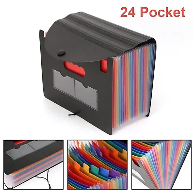 Expanding File Organiser 24 Pocket Box Office A4 Folder Document Paper Storage • £8.59