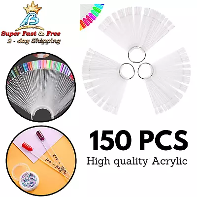 150 Pcs Clear Nail Swatch Sticks With Ring Fan Shape Nail Art Polish Display Tip • $22.25