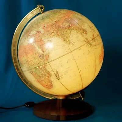 Vintage 1964 Replogle Better Homes True-To-Life Lighted 12” Globe W/ Wood Base • $85.99