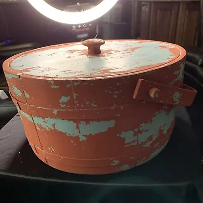 Vintage Wooden Firkin Bucket Antique With Lid Handmade Primitive  • $39.99