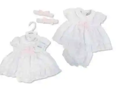 Baby Girls Spanish Romany Bow Dress Pants & Headband Set White Pink  NB - 6 Mths • £12.99