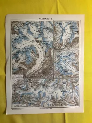 1897 KANGCHENJUNGA Himalayas Glacier Vintage Map ORIGINAL 11.5 X 9.5 - C11-4 • $24.90