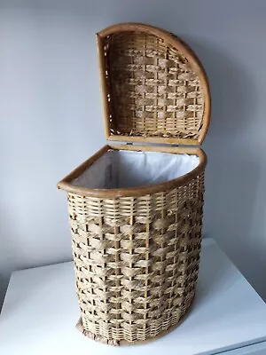 Corner Basket With Lid Large Wicker Rattan Linen 19  Tall Home • £34.99