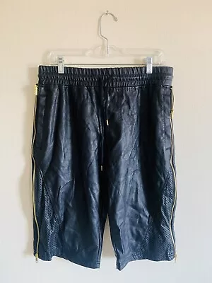 Smoke Rise Shorts Large Black Faux Leather  Side Zipper Hip Hop 90s VTG • $29