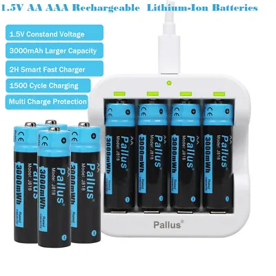 Pallus Rechargeable AA AAA Batteries 1.5V AA AAA Lithium Li-Ion Batteries Lot • $88.32