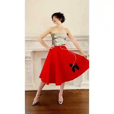 Vintage 50s Poodle Skirt In Red Felt W-Elastic Waist M • $75