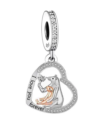 Polar Bear & Baby I Love You Heart Charm Gift 💜 Genuine 925 Sterling Silver • £16.89