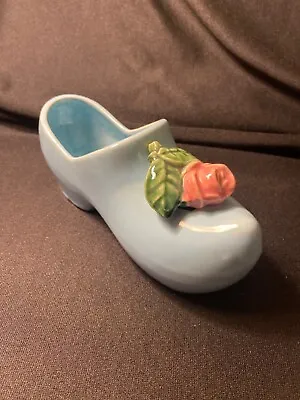 Vintage 1940s McCoy Pottery Light Baby Sky Blue Dutch Shoe Wall Pocket Planter 1 • $19.95