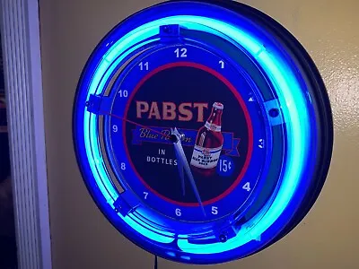 PBR Pabst Blue Ribbon Bottle Bar Man Cave Neon Wall Clock Advertising Sign • $109.99