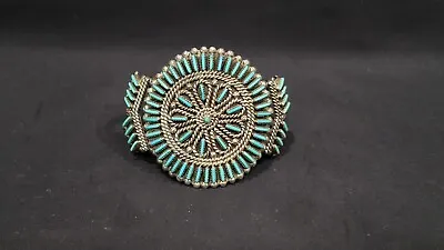 Vintage Sterling Turquoise Zuni Needle Point CUFF BRACELET By Terry Loncasion • $634.99