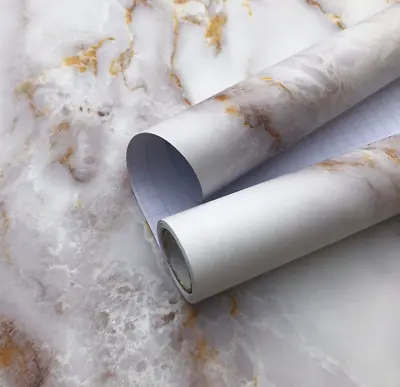 Adhesive Marble Contact Paper White Gold Countertop Cabinet Bathroom Wallpaper • $9.99