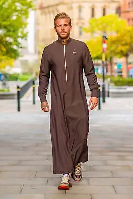 LAWUNG Al-Ameer Adult Mens Thobe Modern Design Brown Arabian Jubbah AA23007 • $110