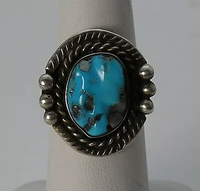 Awesome Vintage Sleeping Beauty Turquoise Freeform Cabochon Navajo Sterling Ring • $24.99