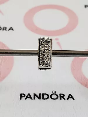 Genuine Pandora Silver Sparkling Clip With Clear CZ Pavé Charm 925 ALE • £12