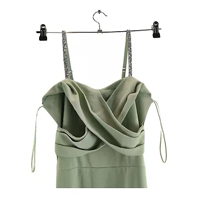Quiz Clothing Dress Sage Green Rhinestone Strap Side Spilt V-neck Size 8 New • £22.99