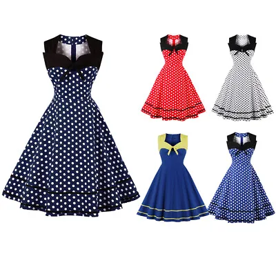 $39.88 • Buy Women Summer Polka Dot Vintage 50s Rockabilly Ladies Party Swing Dress Plus Size