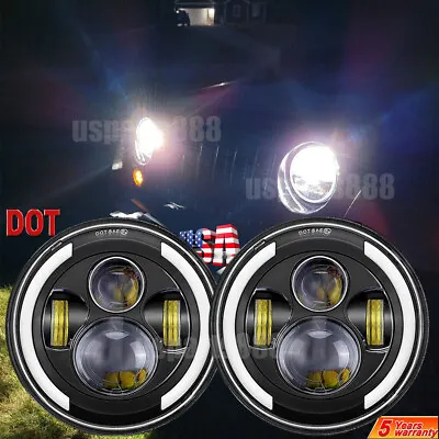 2pcs Fit Jeep Wrangler 1997-2018 TJ LJ JK 7  Round LED Headlights HI-LO Halo DRL • $39.33