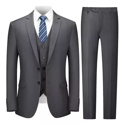  3 Piece Mens Suit Set 2 Button Slim Fit Suit For Men Solid X-Large Dark Grey • $142.42